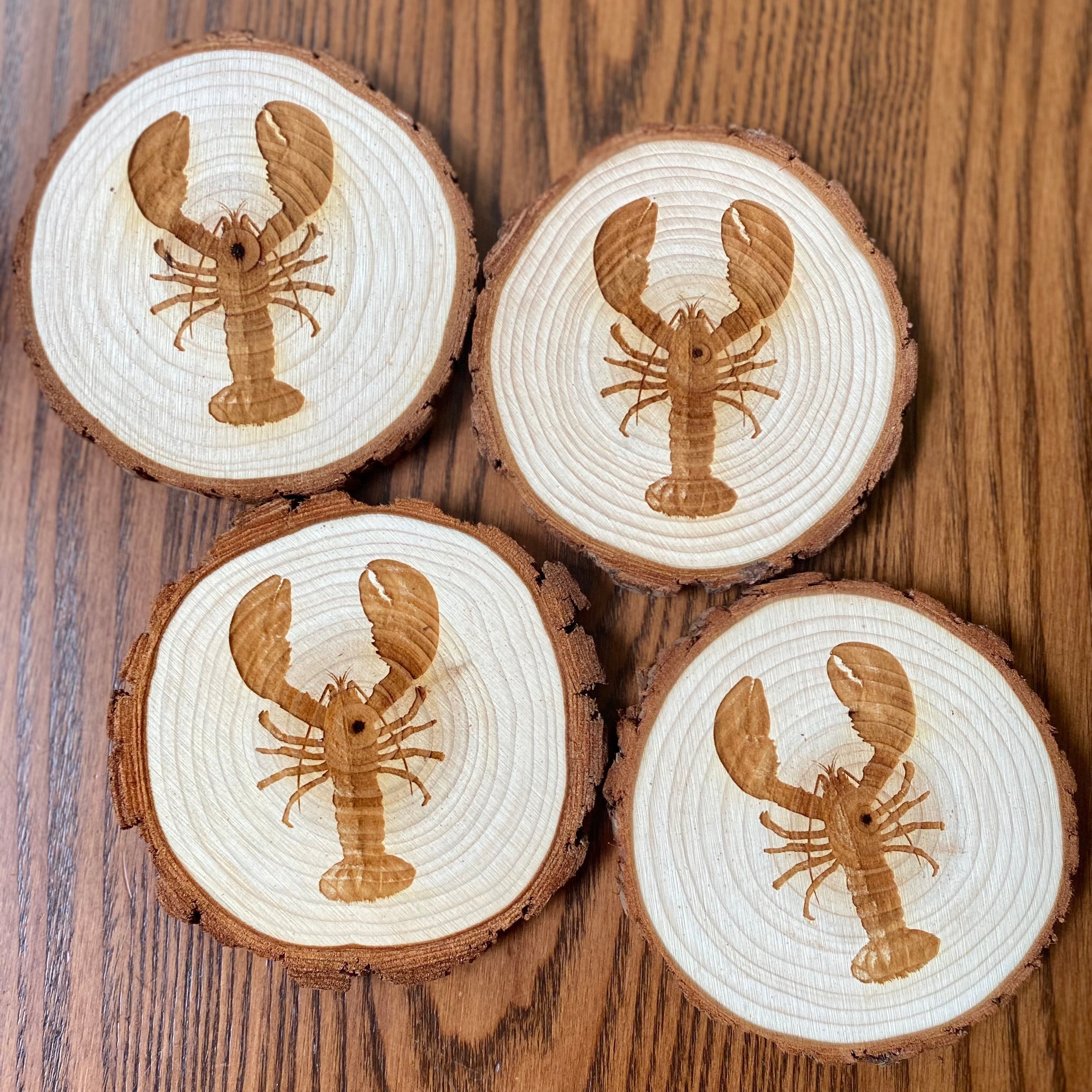 Lobster Engraved Wood Coaster Set