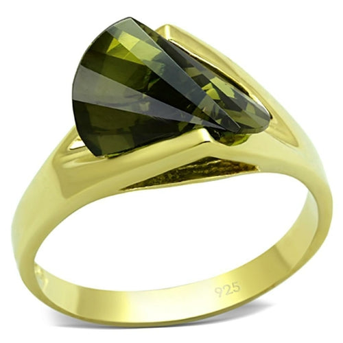 LOS655 - Gold 925 Sterling Silver Ring with AAA Grade CZ in Olivine