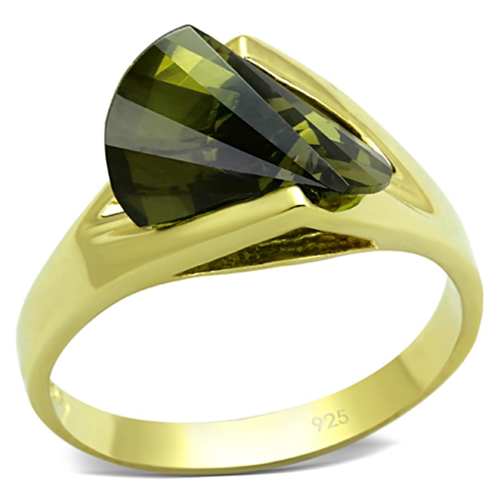 LOS655 - Gold 925 Sterling Silver Ring with AAA Grade CZ in Olivine | Turquoise Tiger