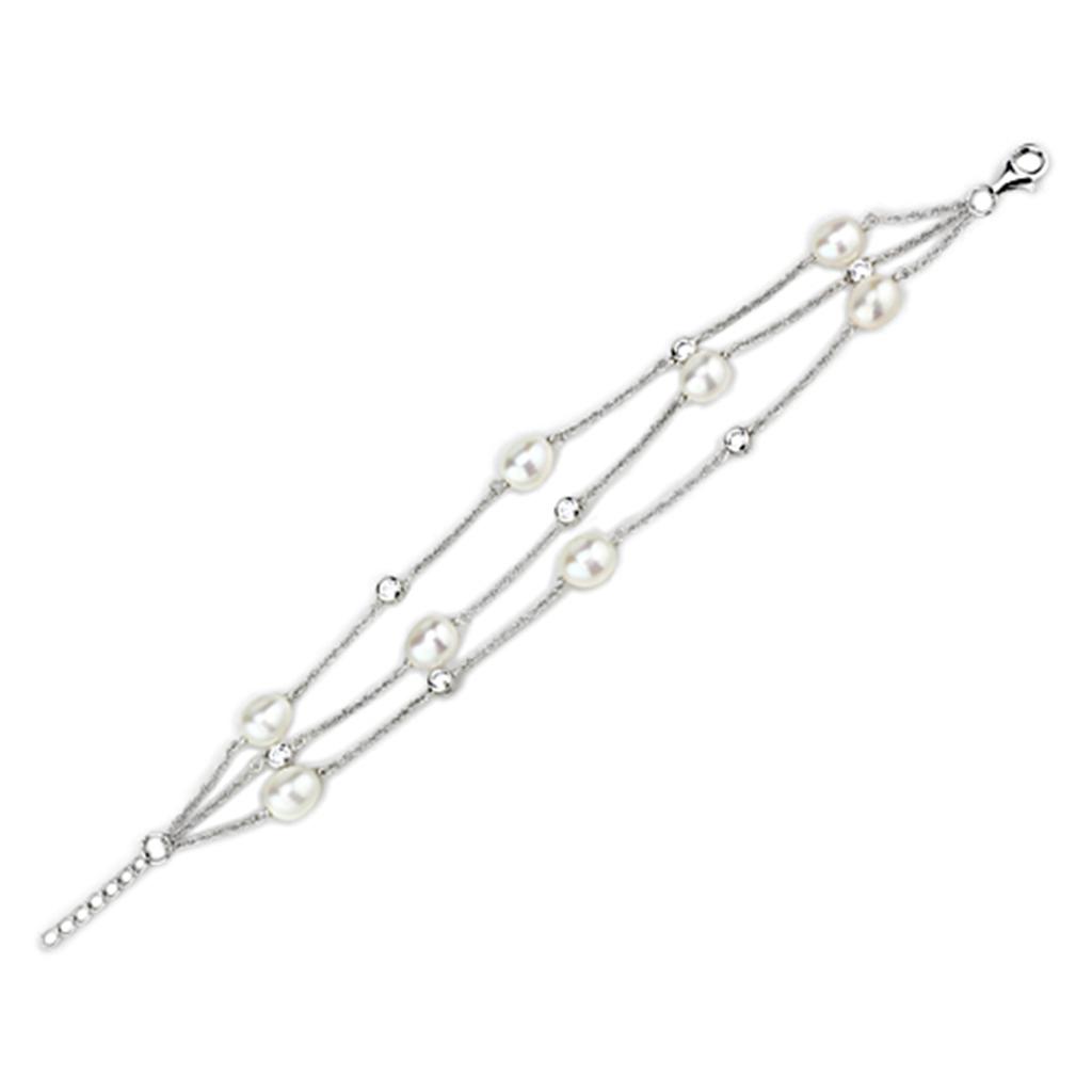 LOS781 - Rhodium 925 Sterling Silver Bracelet with Synthetic Pearl in