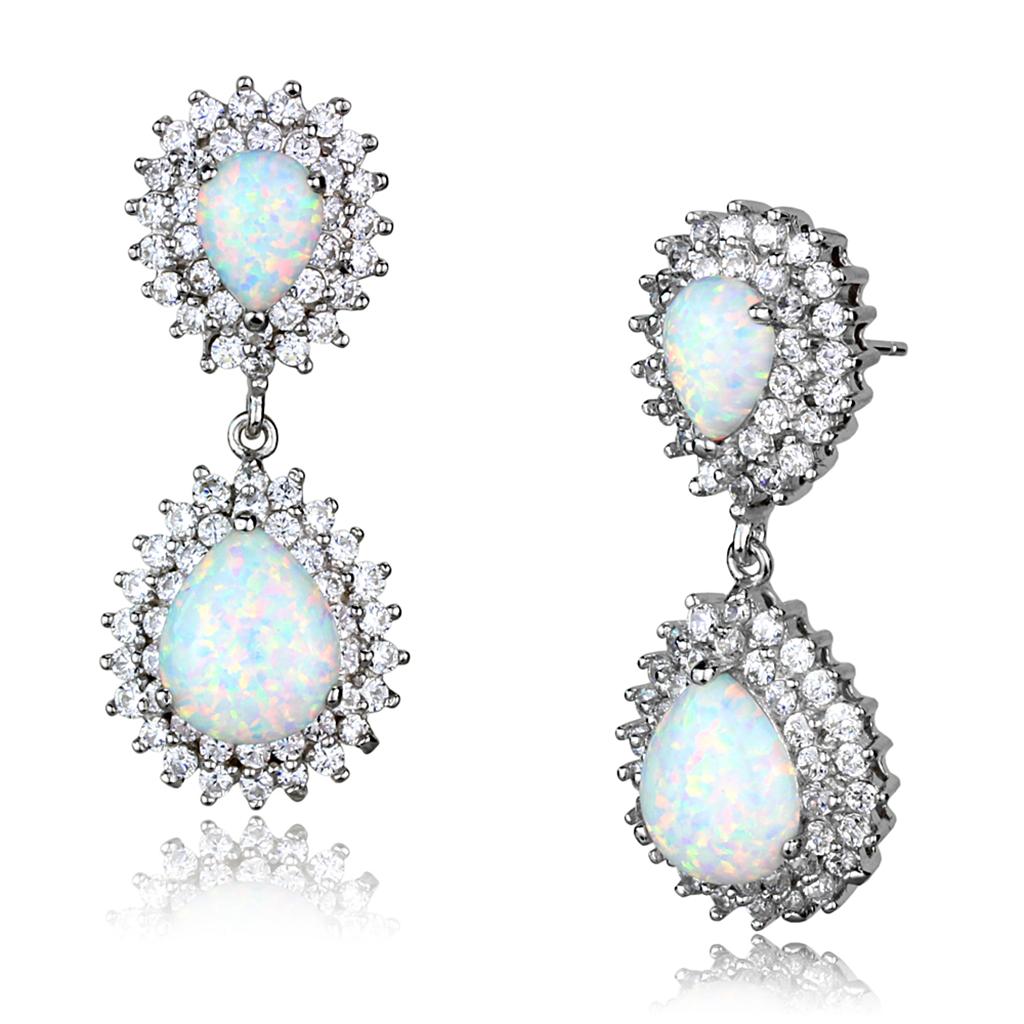 LOS879 - Rhodium 925 Sterling Silver Earrings with Semi-Precious Opal | Turquoise Tiger