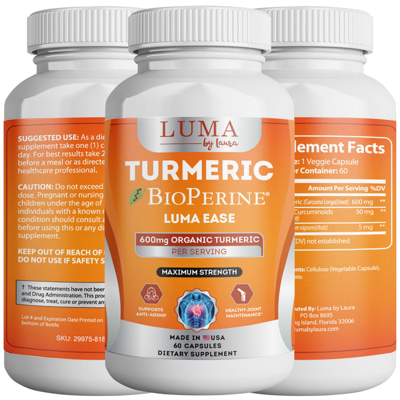 Luma Ease - Organic Turmeric Curcumin with Bioperine for Inflammatory