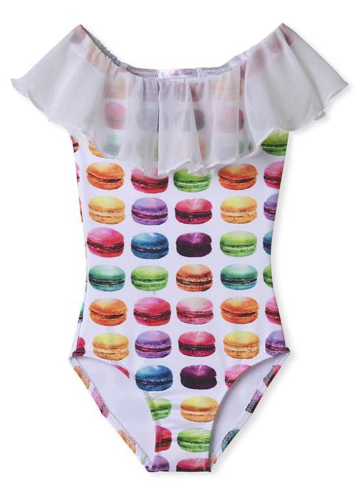 Macaroon Chiffon Draped Swimsuit for Girls