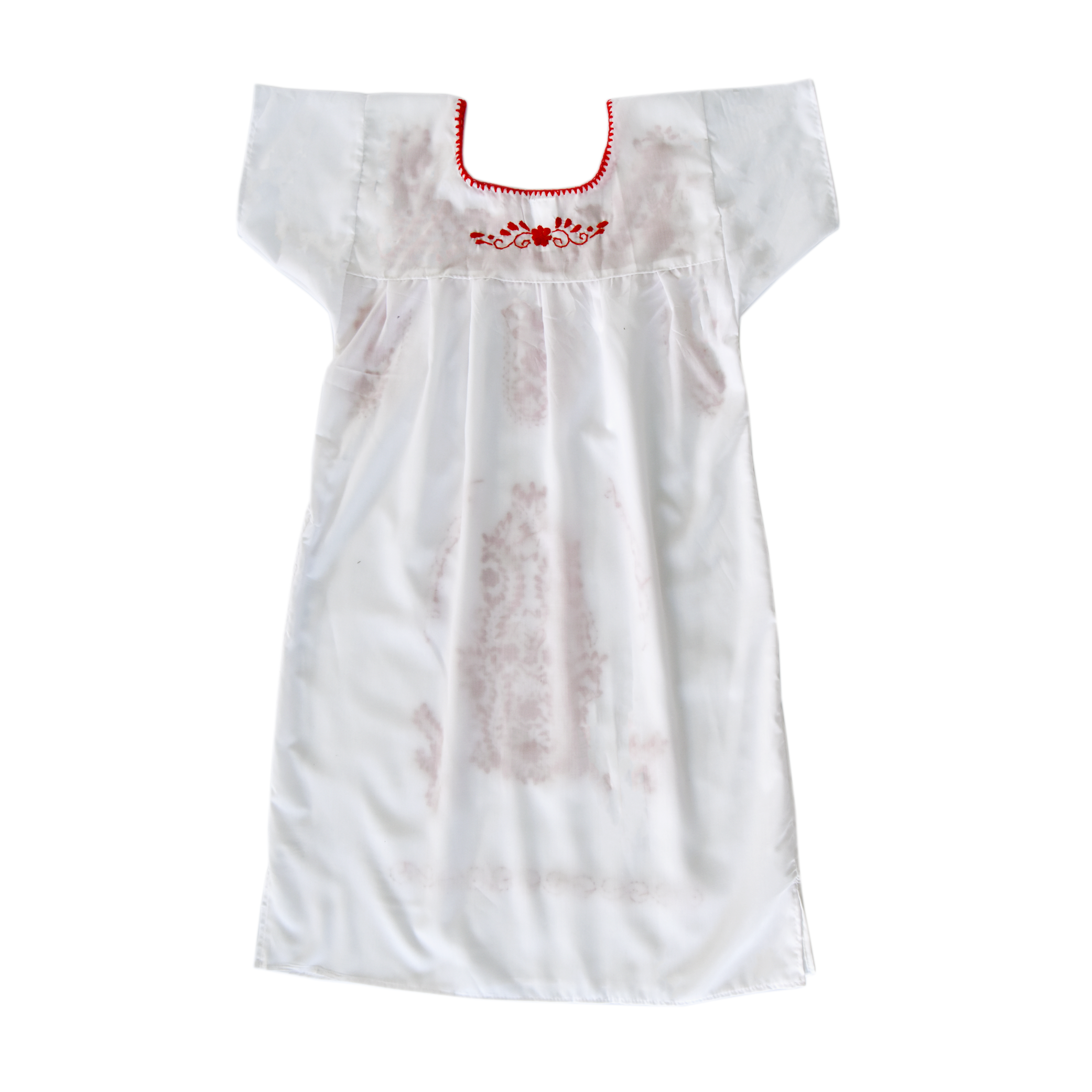 Southwestern White Dress with Red Flowers