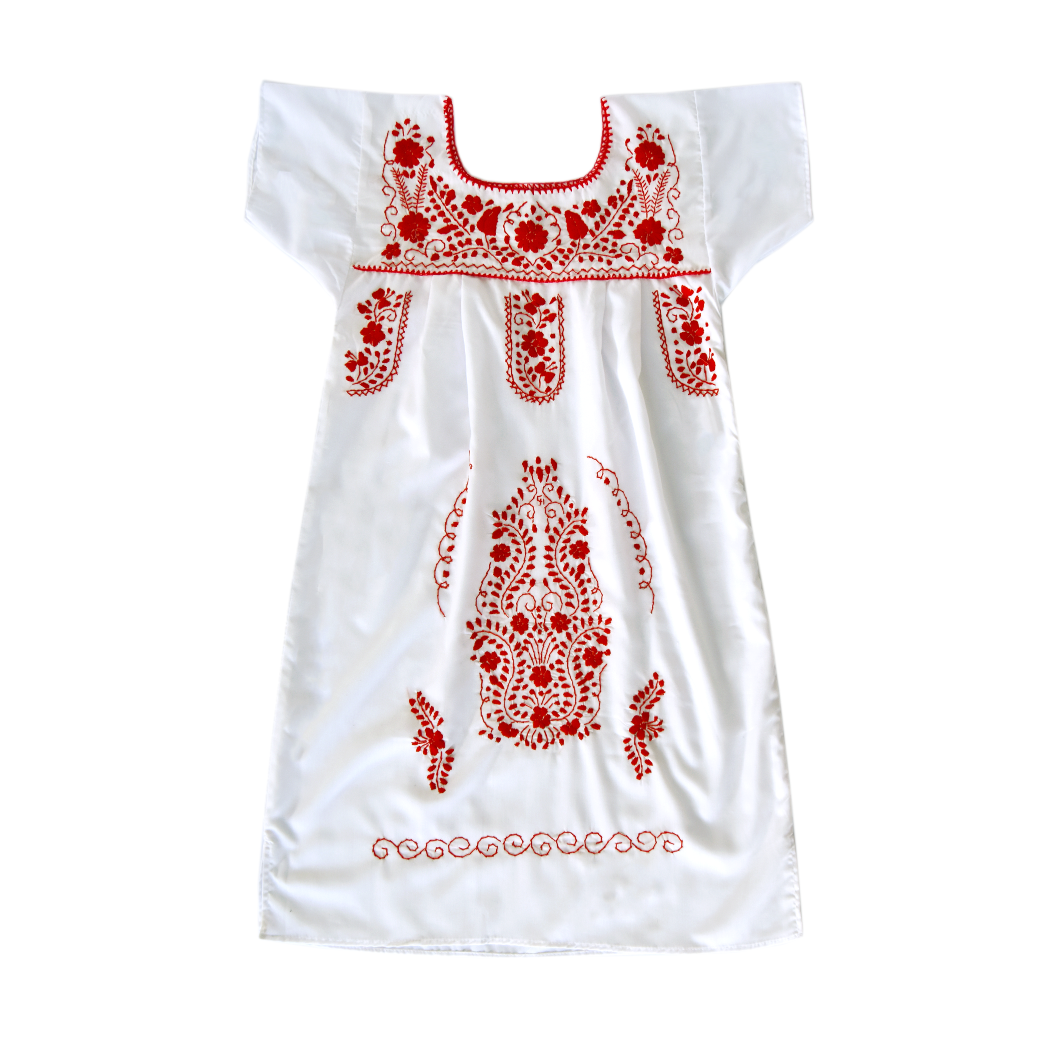 Southwestern White Dress with Red Flowers