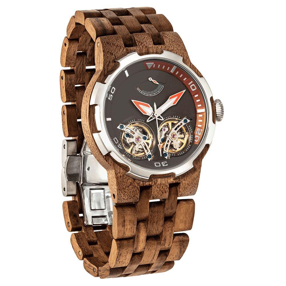 Men's Dual Wheel Automatic Walnut Wood Watch - For High End Watch | Violet Millie