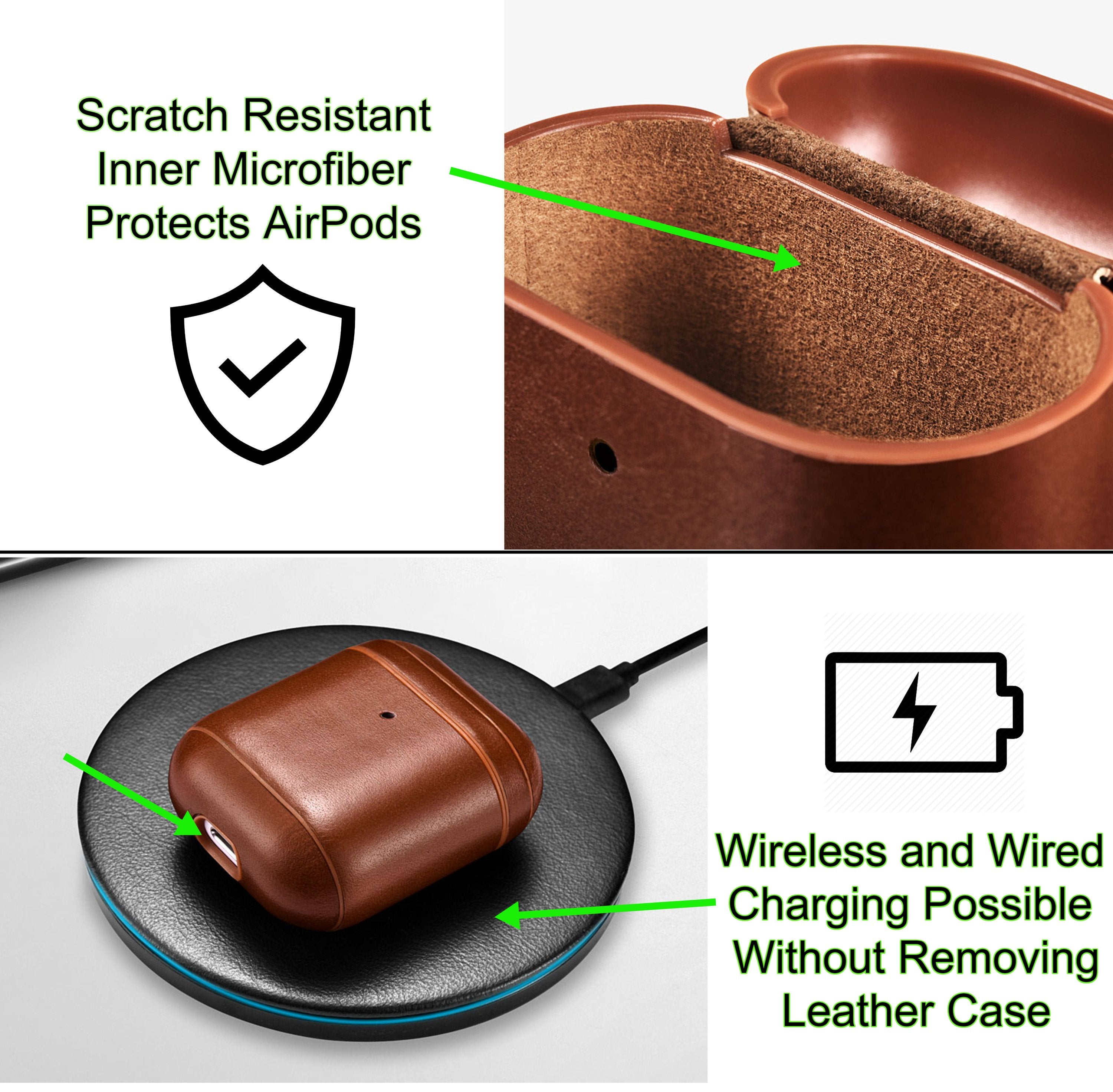 Luxury Light Brown Premium Leather AirPods 1 & 2 Case Hook Series