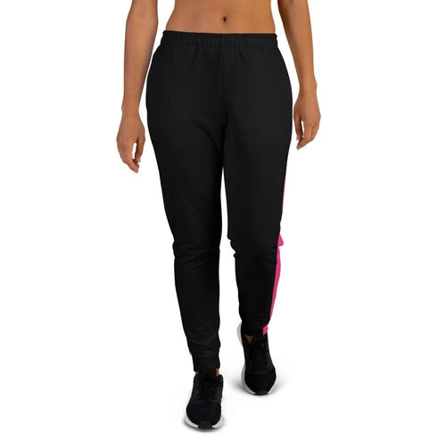 Women's Black Joggers with Pink Stripe