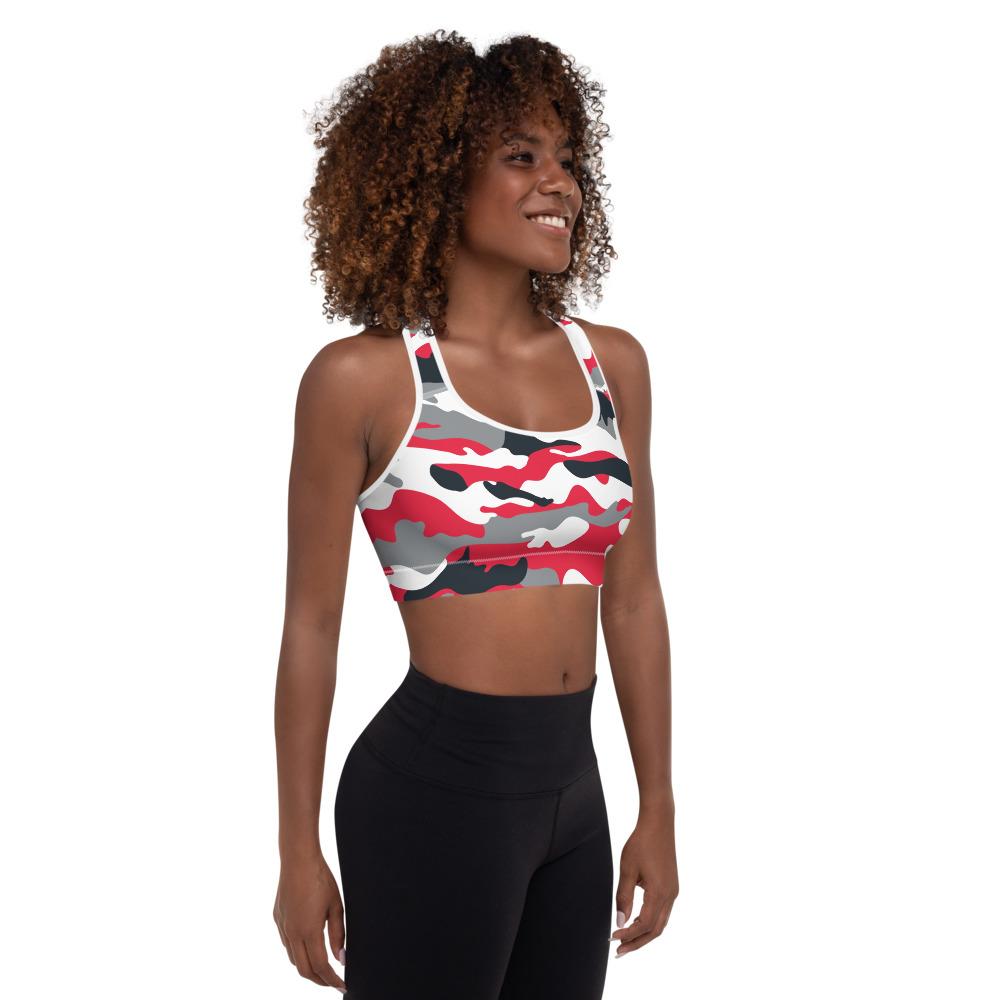 Padded Red Camo Sports Bra