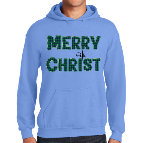 Uniquely You Hoodie, Merry With Christ, Green Plaid Christmas Holiday