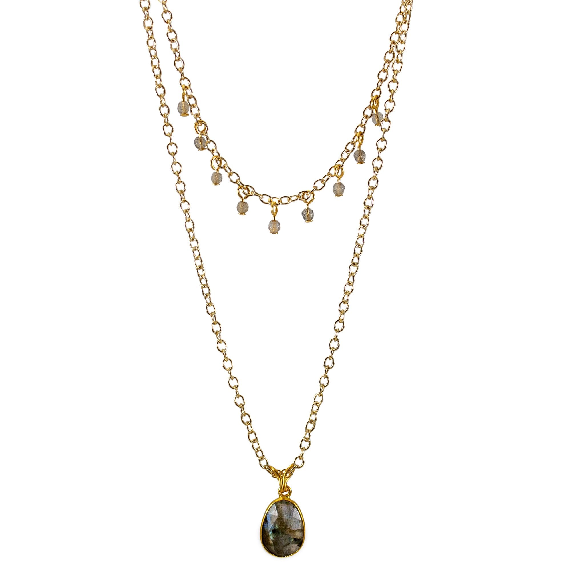 Labradorite Layered Pendant and Beads Necklace | Grey Clymene