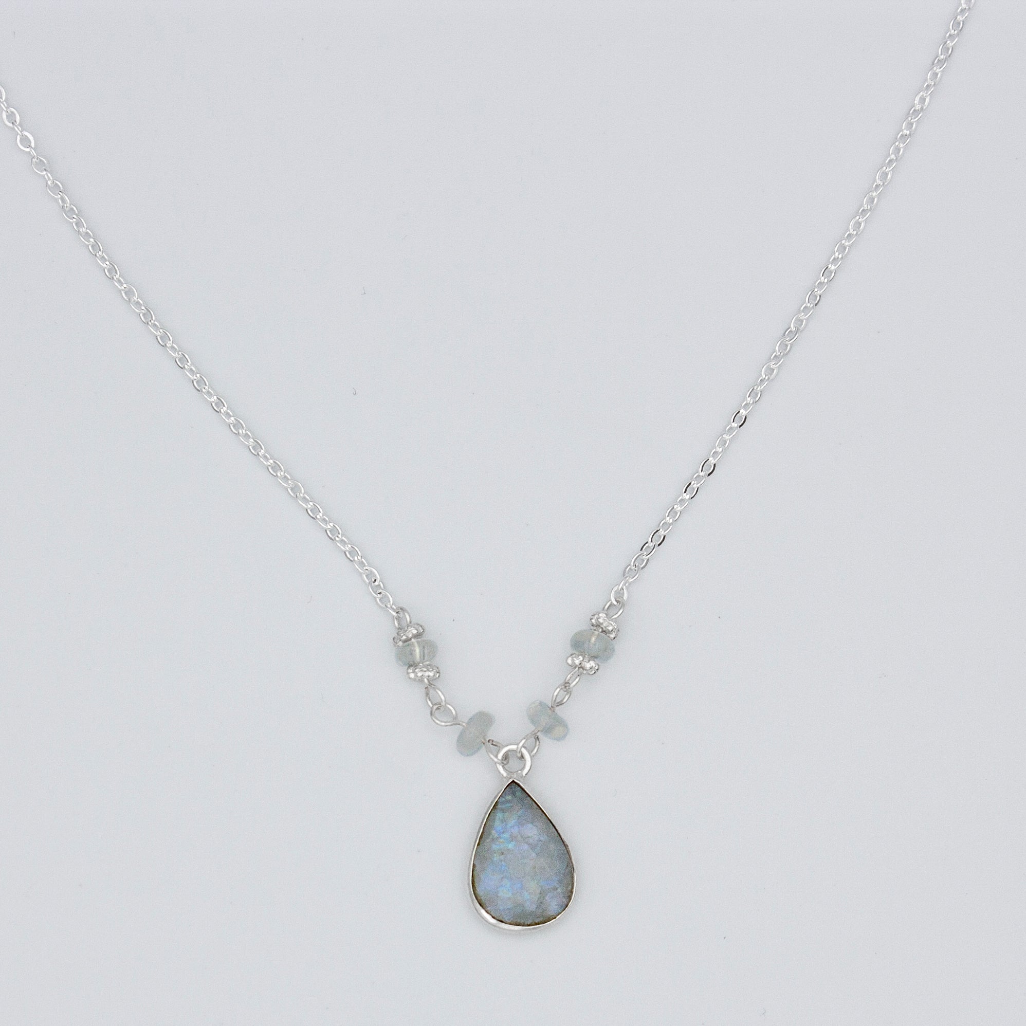 Rainbow Moonstone Beaded Teardrop Pendant Necklace