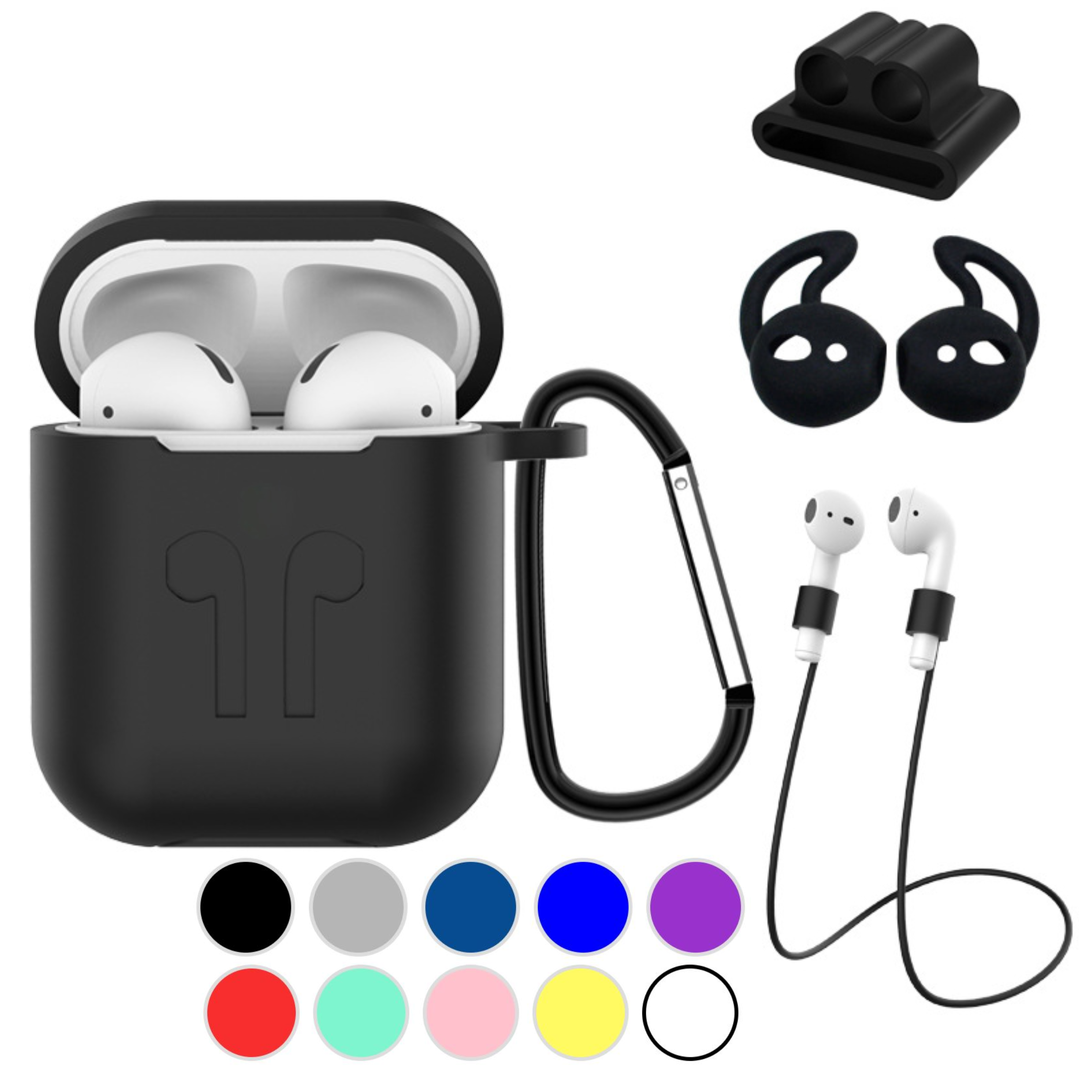 Apple AirPods 1 & 2 Strong Case Gear Bundle 5 in 1 Combo Accessories