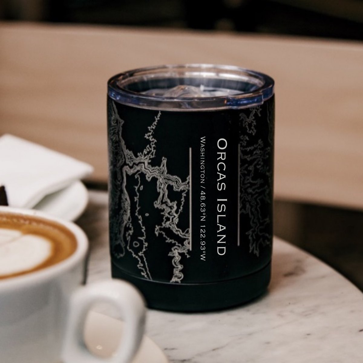 Orcas Island - Washington Engraved Topographic Map Insulated Cup in | Cyan Castor