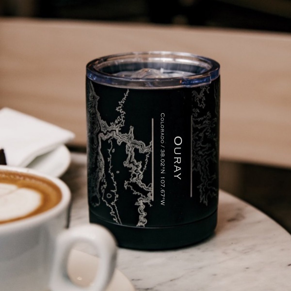 Ouray - Colorado Engraved Topographic Map Insulated Cup in Matte Black | Cyan Castor