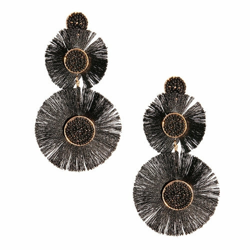 Gold and Black Fan Tassel Earrings