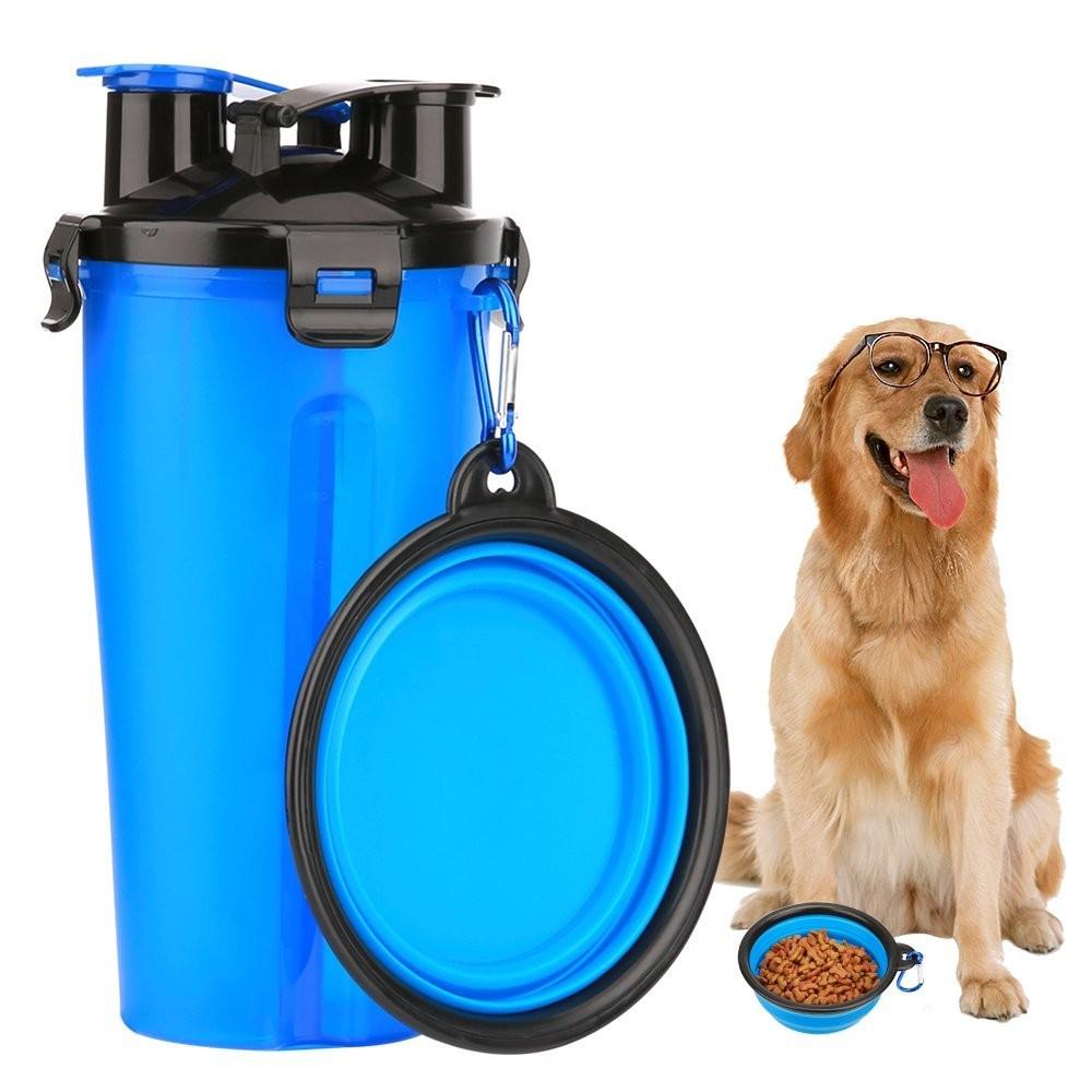 2 in 1 Dog Drinking Water Bottle with Bowls | Tan Cress