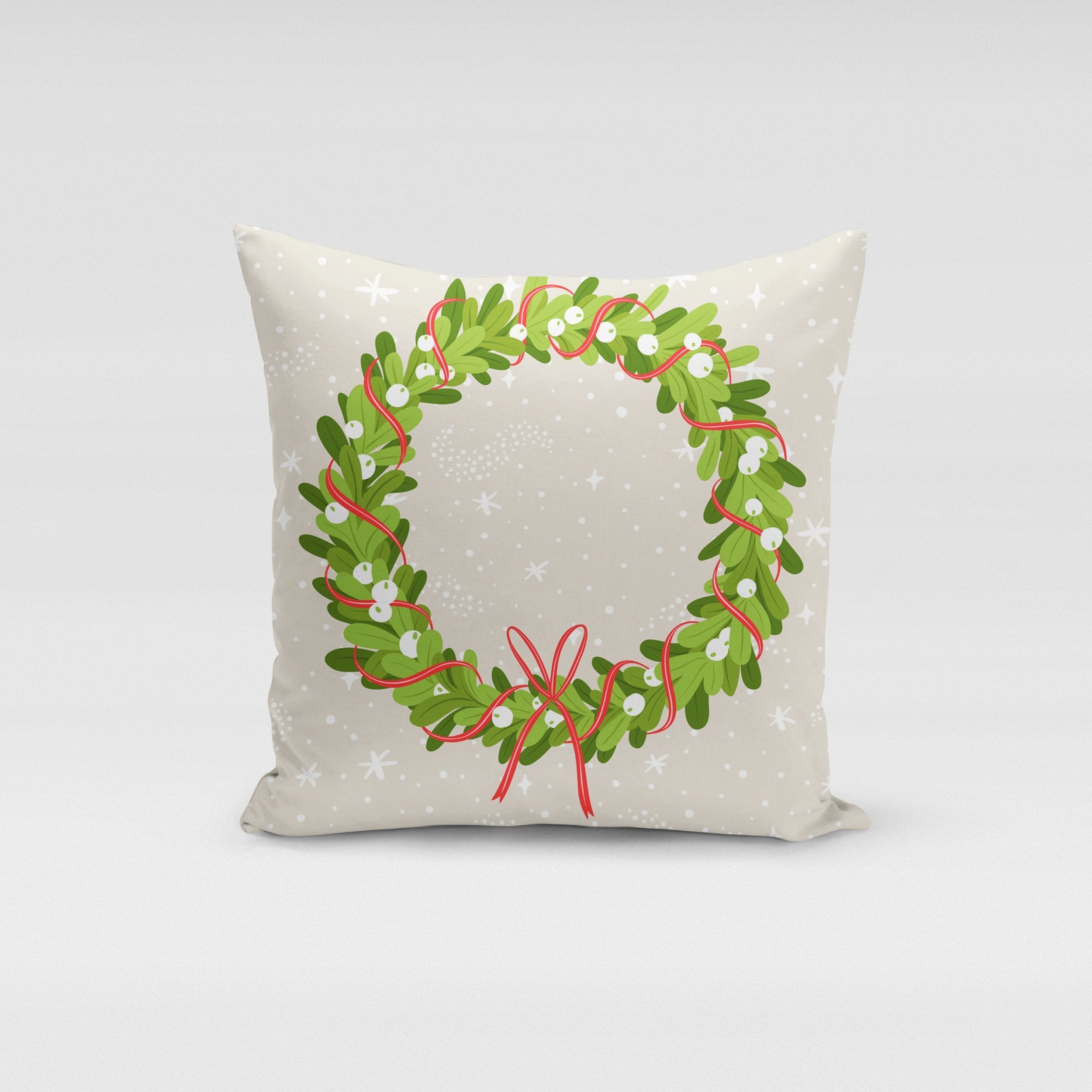 Mistletoe Wreath Pillow Cover | Orange Poppy