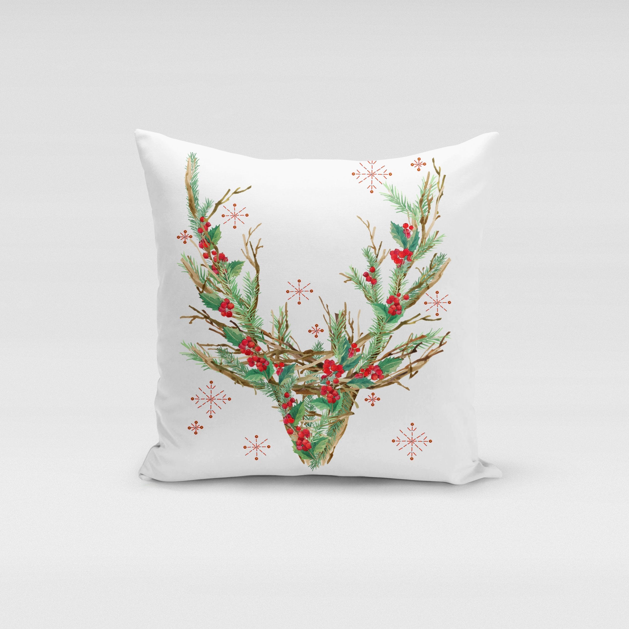 Reindeer Wreath Pillow Cover