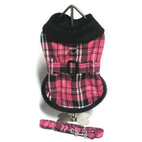 Pink Plaid Classic Pet Coat Harness with Matching Leash