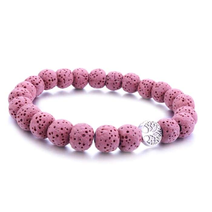 Pink Tree Of Life Lava Stone Essential Oil Bracelet | Green Danae