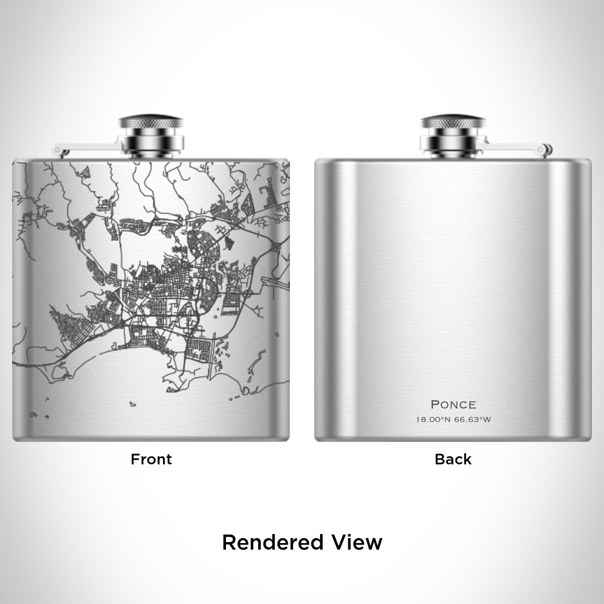 Ponce - Puerto Rico Engraved Map Hip Flask