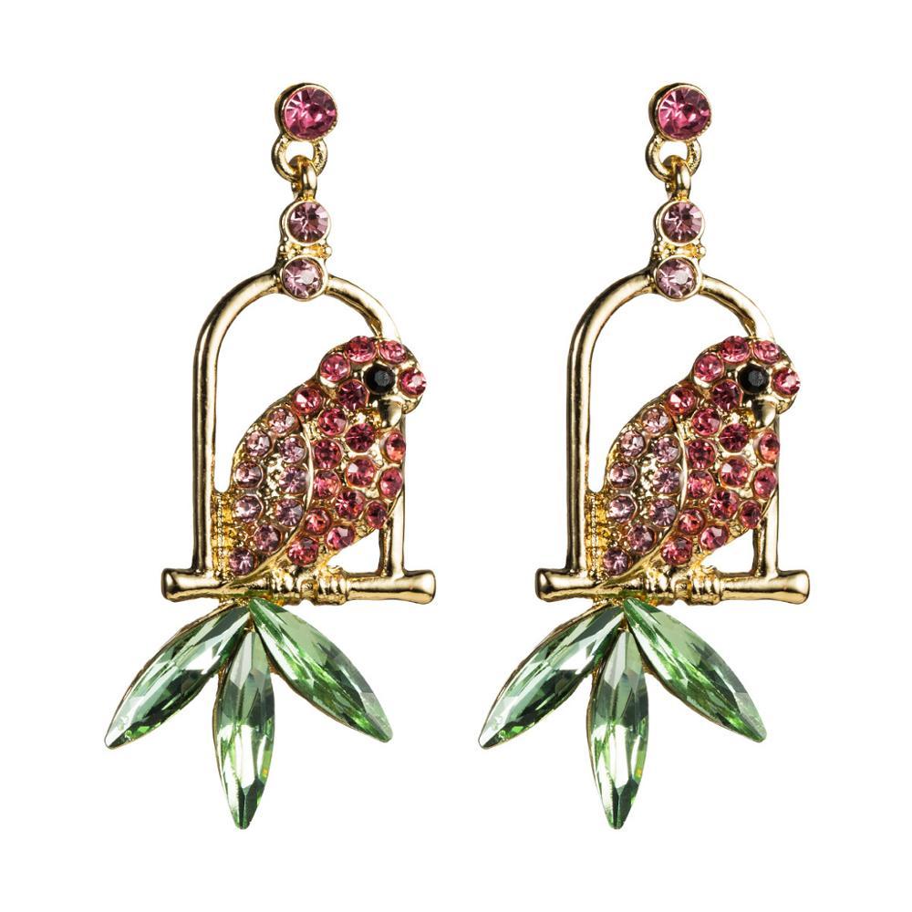 Novelty Design Rhinestone Parrot Birds Dangle Earrings For Women