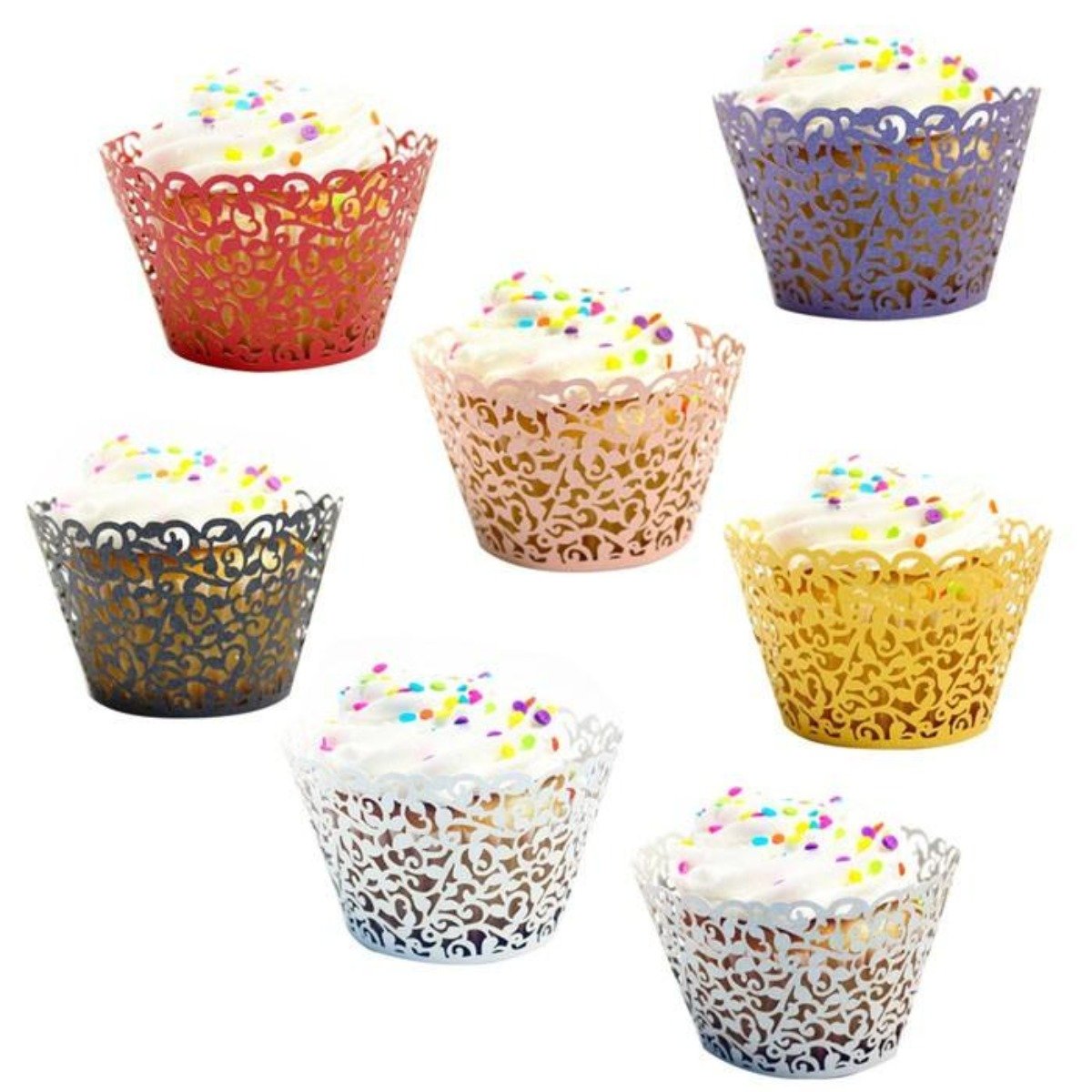 Little Vine Lace Laser Cut Cupcake Wrapper 100 pcs set | Yellow Pandora