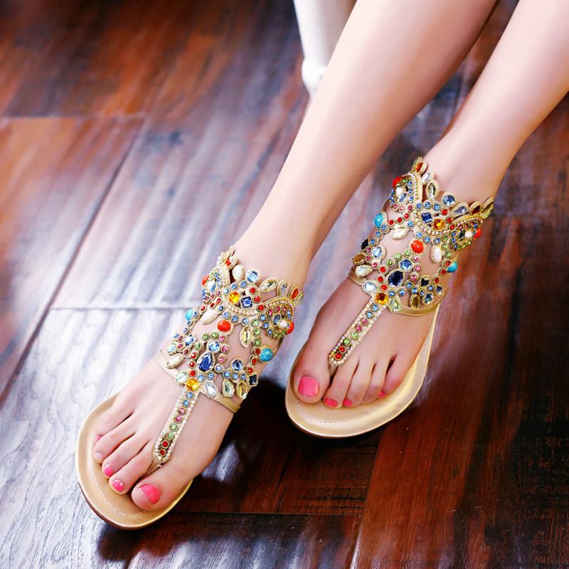 Rhinestone Gladiator Leather Sandals | Yellow Pandora