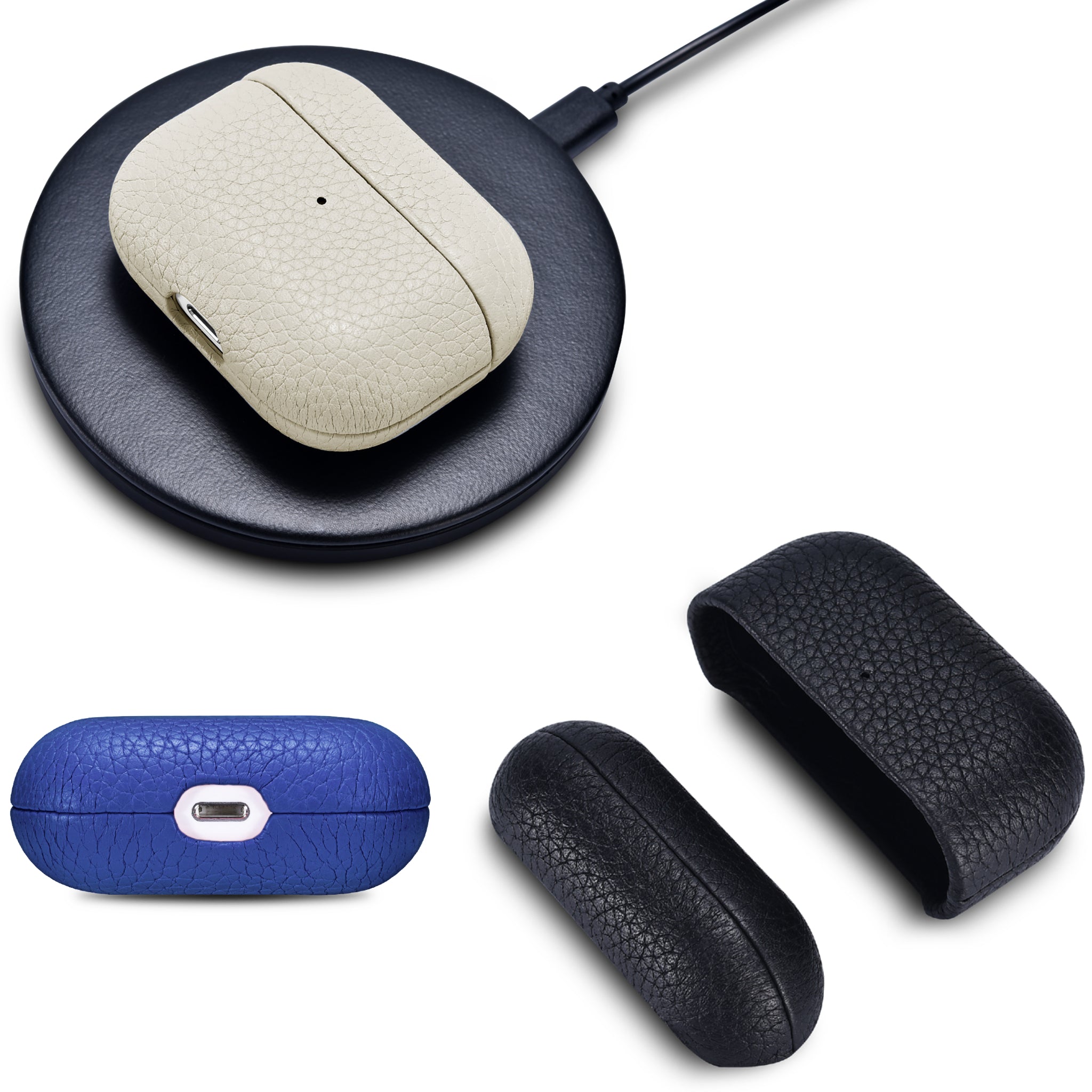 Custom Apple AirPods Pro Pebble Leather Case Debossed | Black White