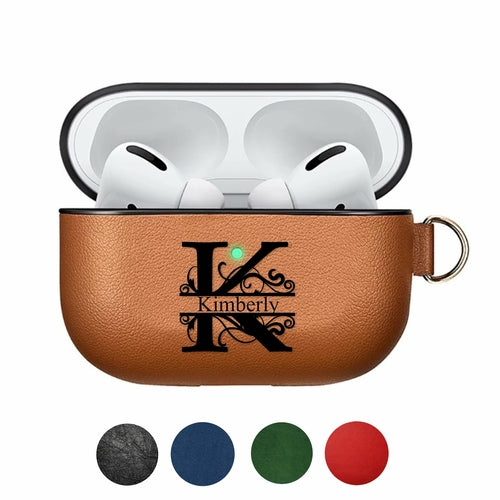 AirPods Pro Case Personalized Customized Leather Split Monogram Name