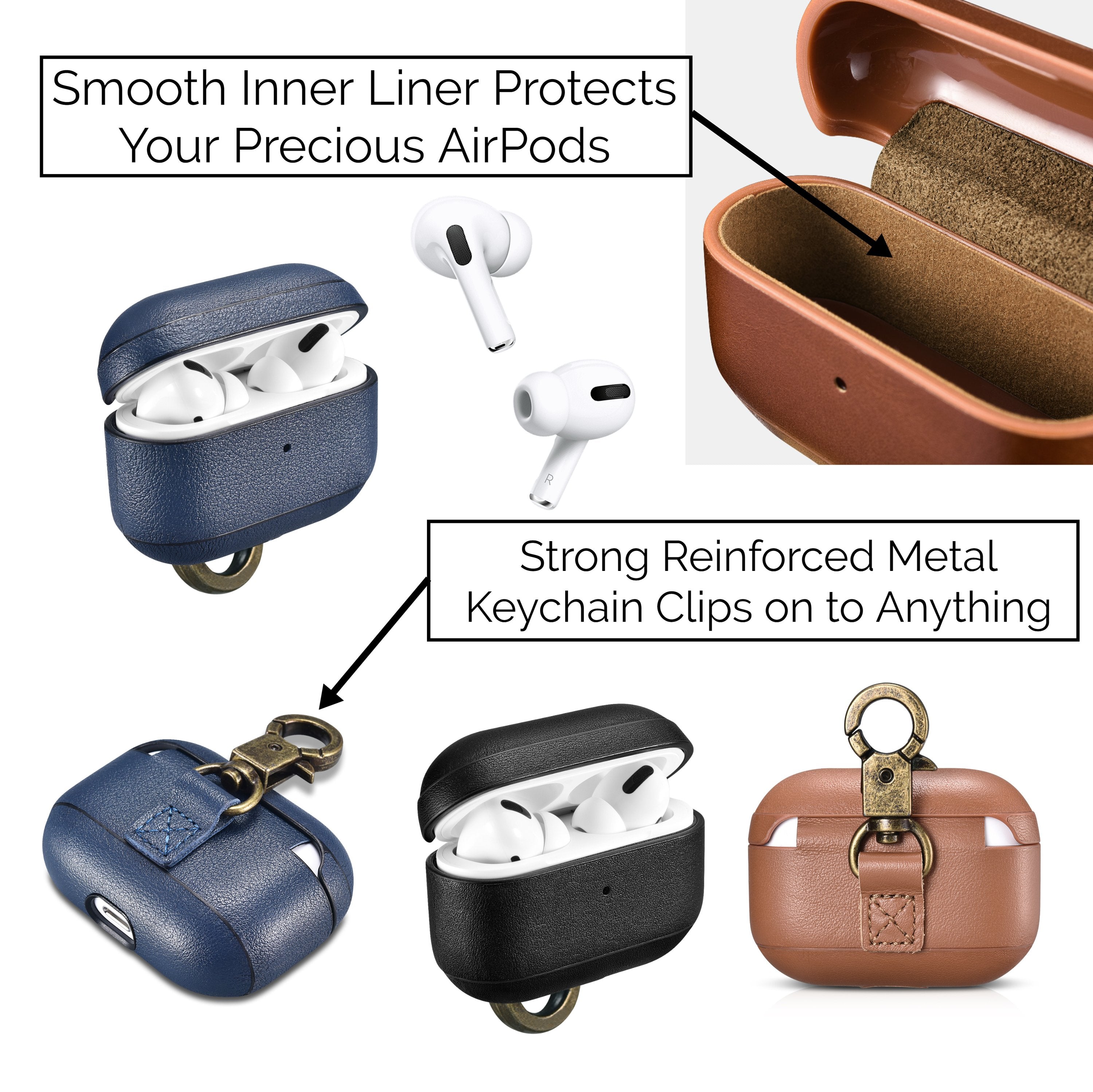 Custom AirPods Pro Nappa Leather Case with Metal Clip | Black Brown