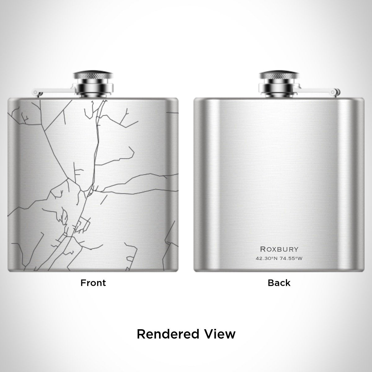 Roxbury - New York Engraved Map Hip Flask