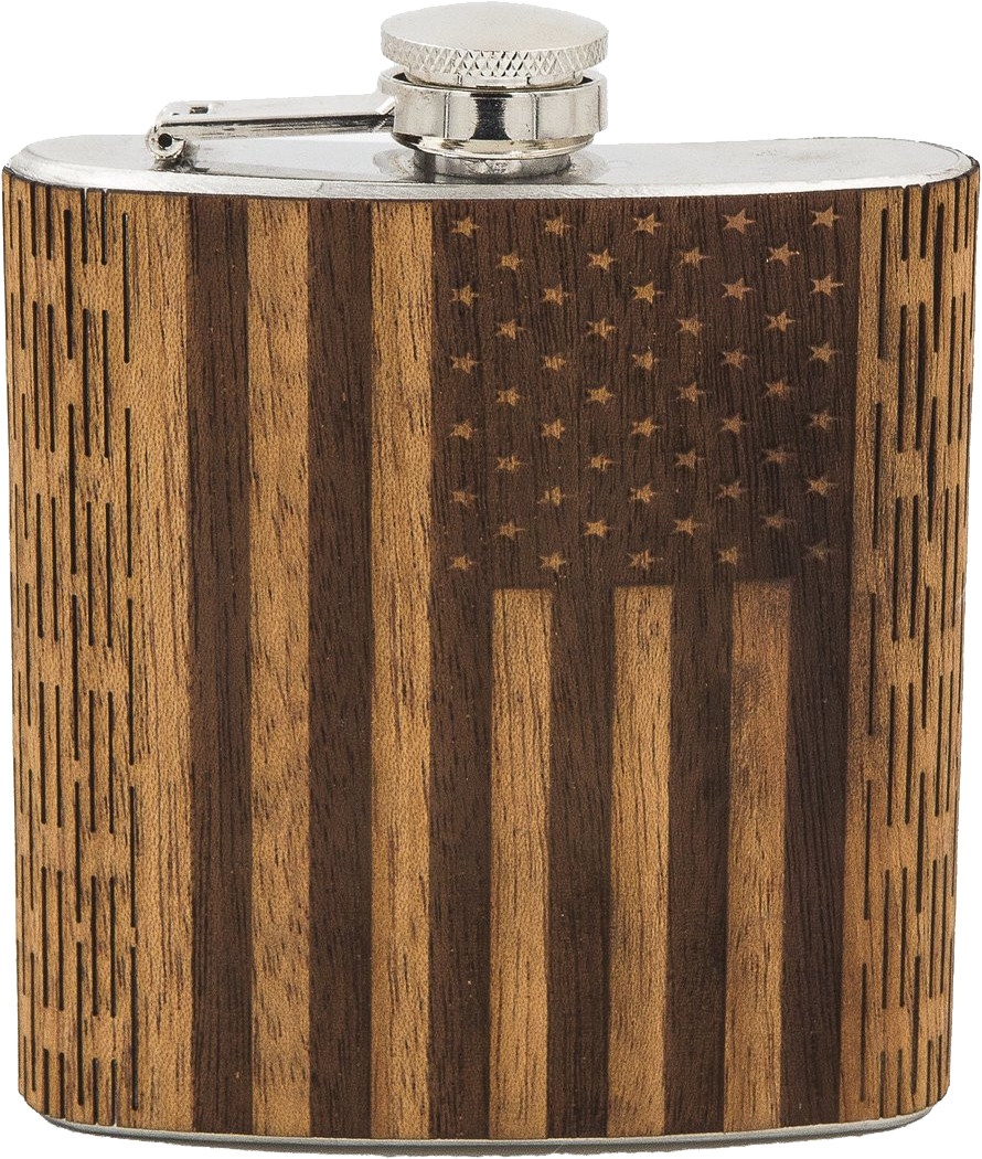 6 oz Wooden American Flag Hip Flask