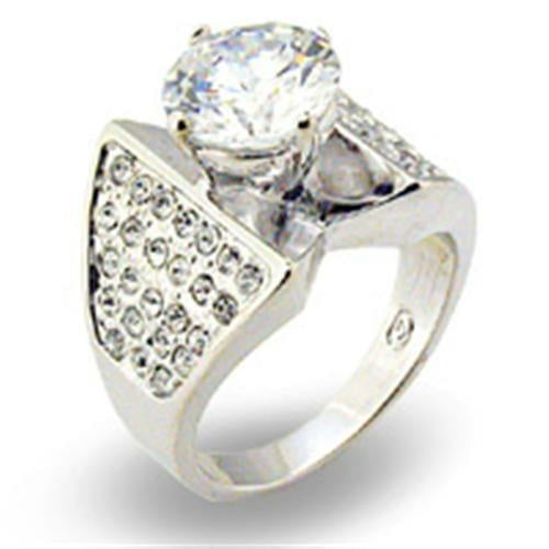 S22110 - Rhodium 925 Sterling Silver Ring with AAA Grade CZ in Clear