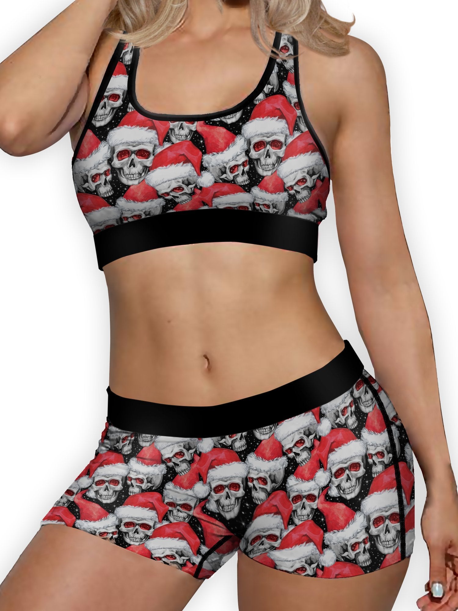 Christmas Santa Skulls Ellie Sports Bra