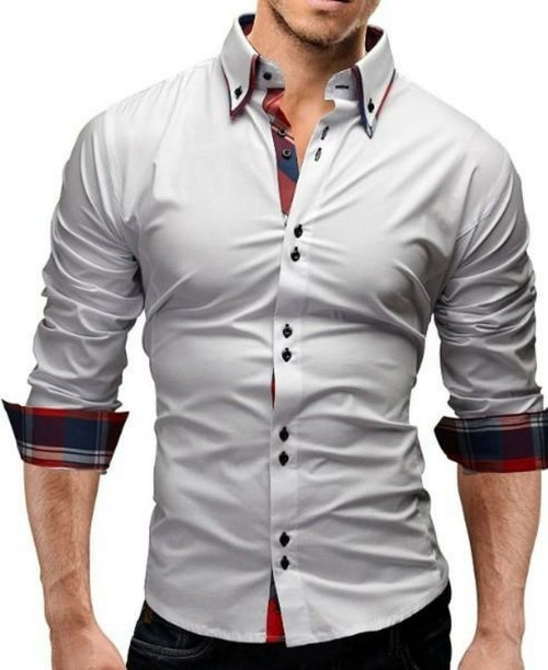 Mens Slim Fit Dual Collar Look Button Front Shirt