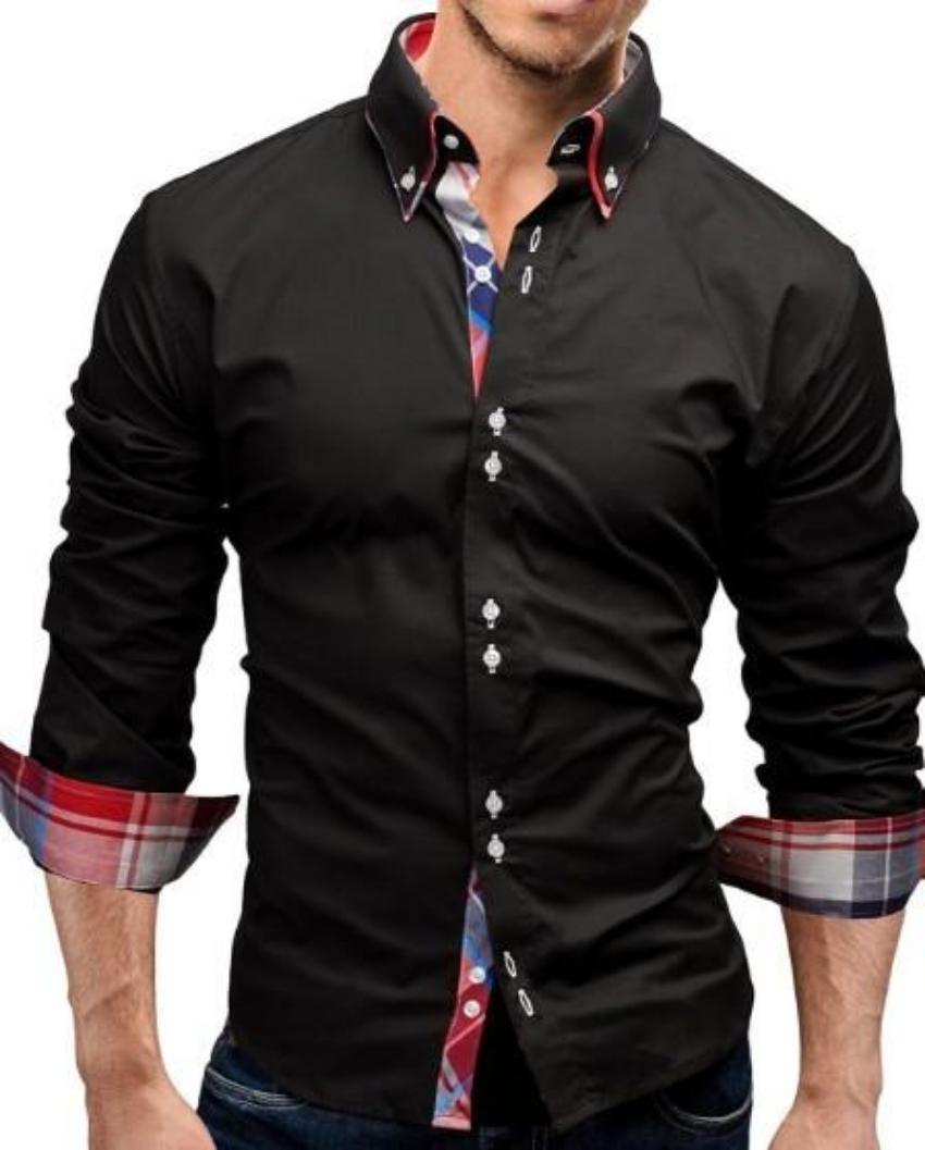 Mens Slim Fit Dual Collar Look Button Front Shirt