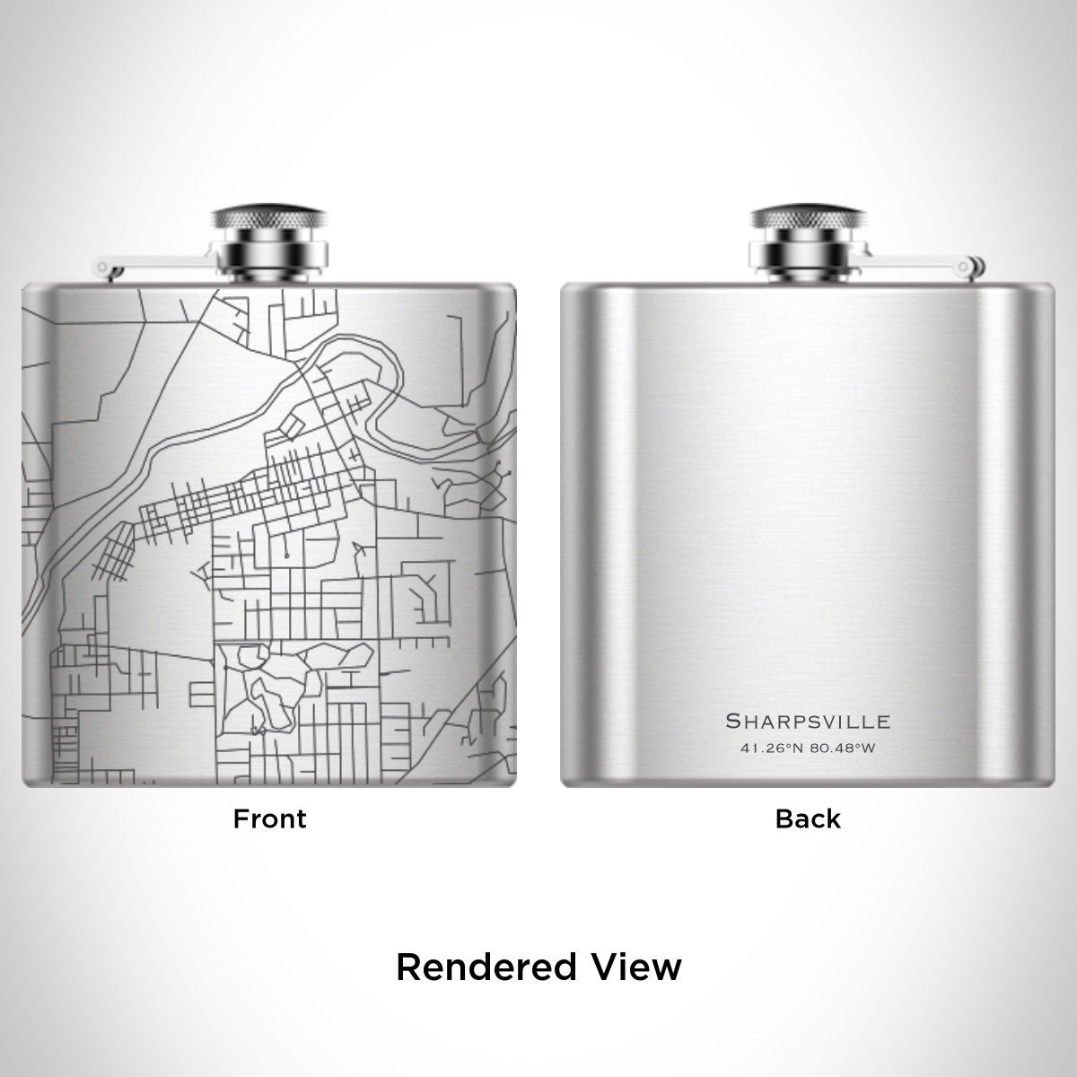 Sharpsville - Pennsylvania Engraved Map Hip Flask | Cyan Castor