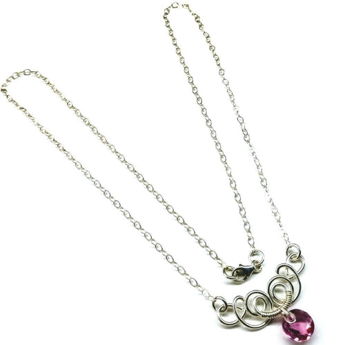 Silver Wire Sculpted Round Crystal Pendant Necklace