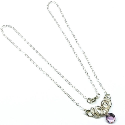 Silver Wire Sculpted Round Crystal Pendant Necklace