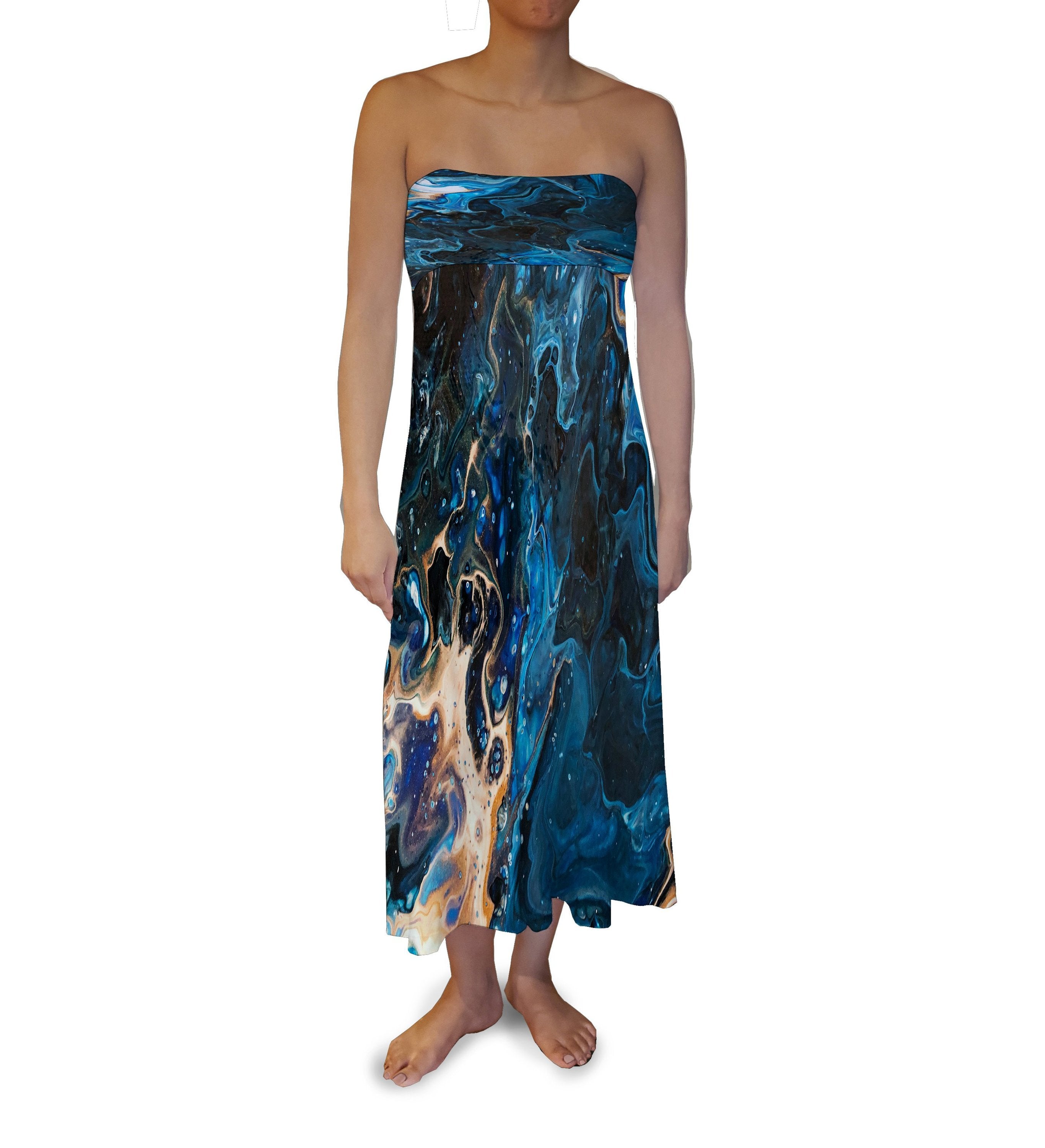 Blue Gold Liquid Maxi Skirt