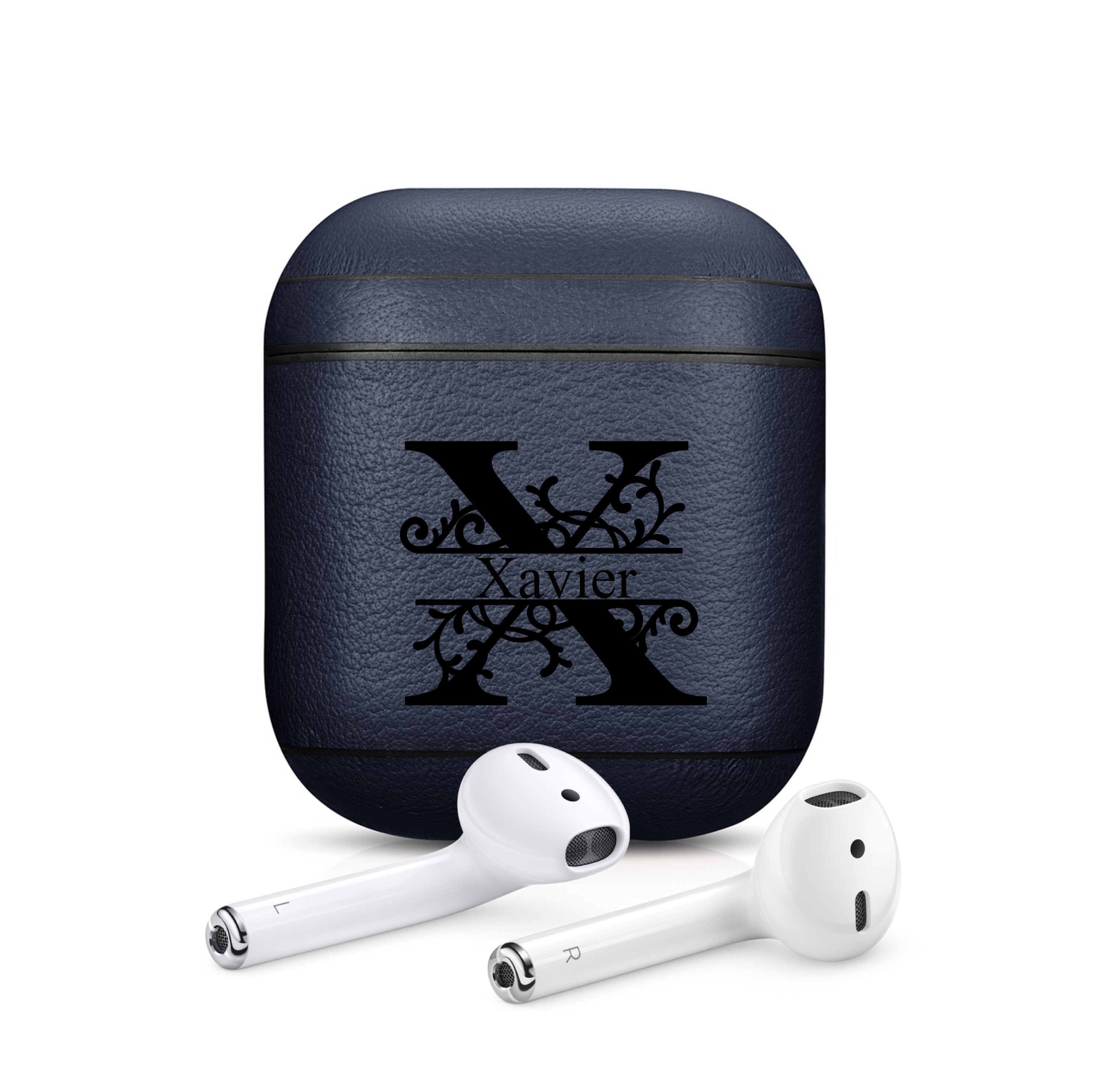 AirPods 1 & 2 Case Personalized Custom Leather Split Monogram Name