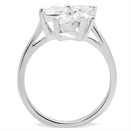 SS055 - Silver 925 Sterling Silver Ring with AAA Grade CZ  in Clear