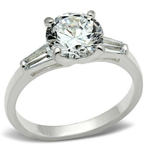 SS061 - Silver 925 Sterling Silver Ring with AAA Grade CZ in Clear