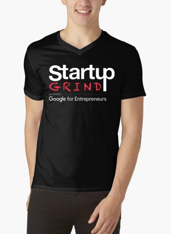 Startup Grind Black Half Sleeves V-Neck | Scorpius