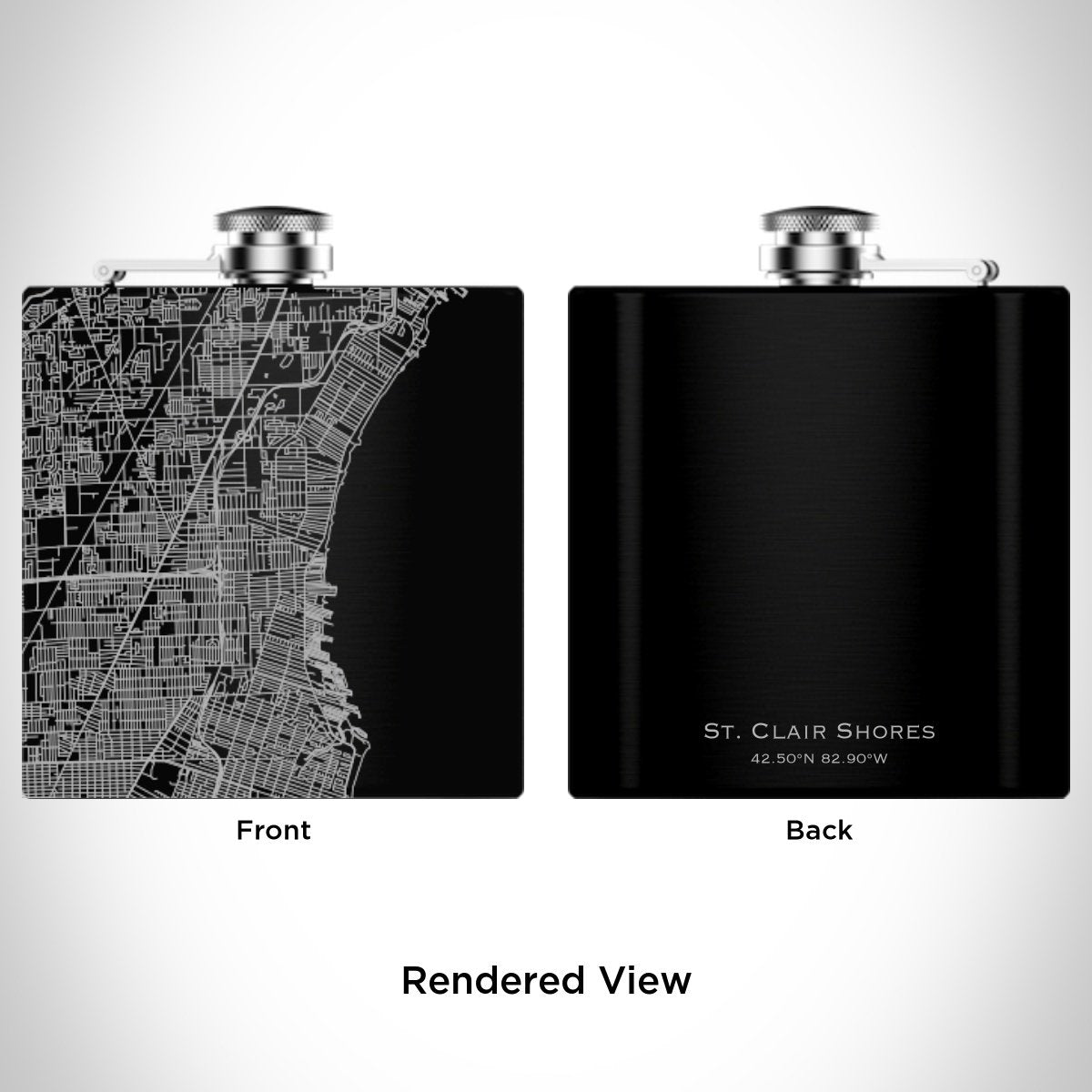 St. Clair Shores - Michigan Engraved Map Hip Flask in Matte Black