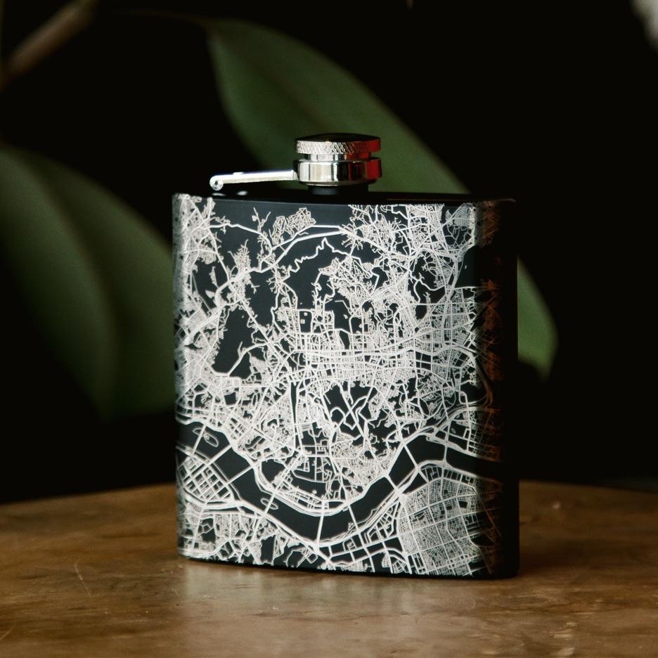 Stowe - Vermont Engraved Topographic Map Hip Flask in Matte Black