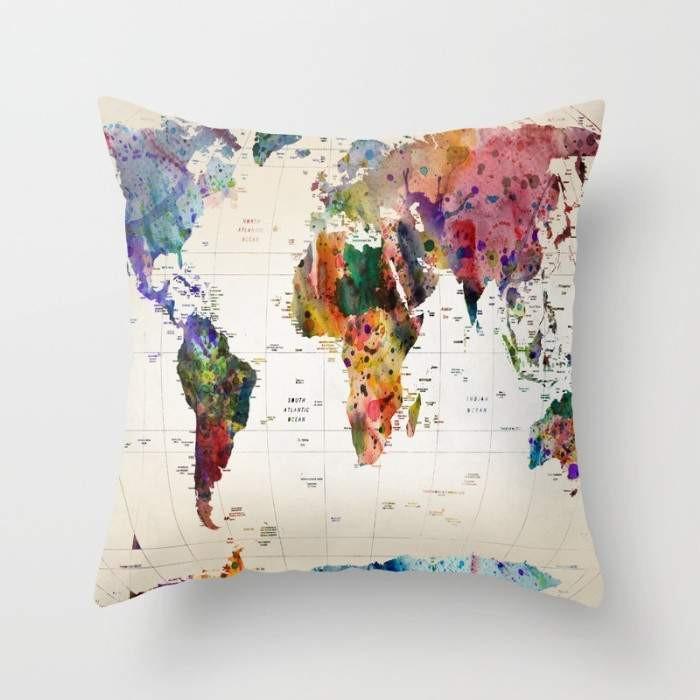 World Map Pillow Cover