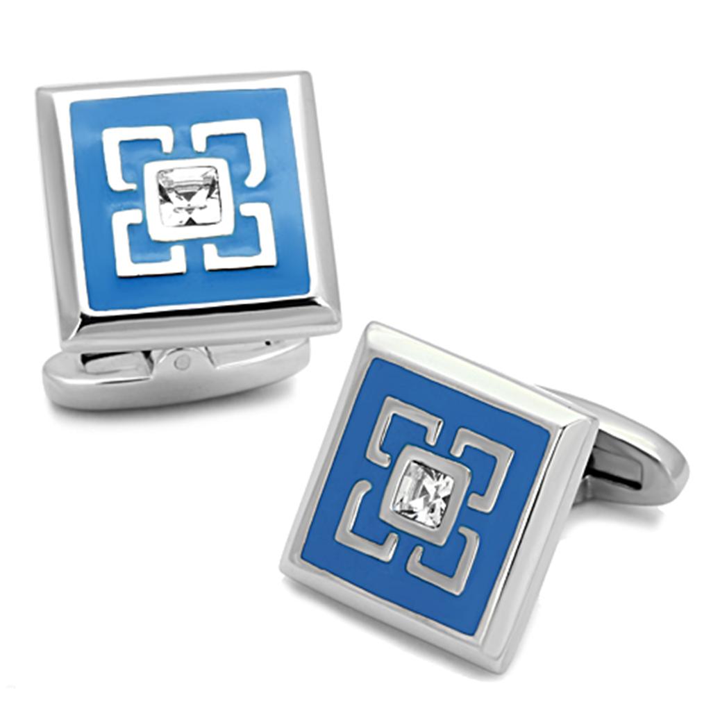 TK1244 - High polished (no plating) Stainless Steel Cufflink with Top | Turquoise Tiger